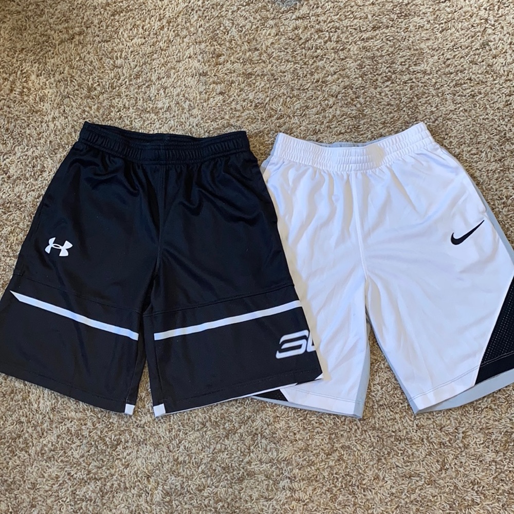 BUNDLE! A White/Black/Gray Nike Short, and A Black/White Under Armour Short